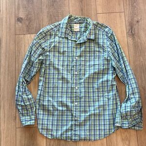 Gap Lived in Men's Blue and Green Plaid Shirt